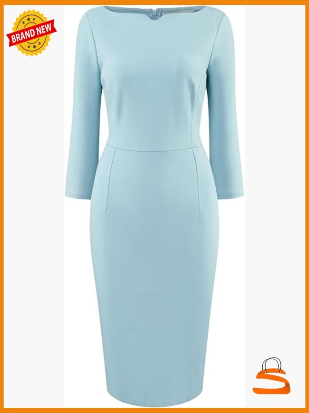 3/4 Sleeve Pencil Midi Dress Boat Neck Wear to Work
